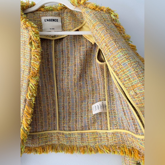 L’AGENCE Tinlee Blazer in Yellow Multi Tweed open front jacket Chanel-like, sz 0 - Picture 12 of 17